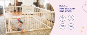 connka foldable wooden baby playpen large play yard for babies and toddlers, 2 in 1 portable fence custom 25″ tall wood gate with adjustable size & shape for infants 3 12 months 63x63x25 inch